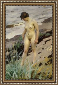 Nudity Framed Paintings - Sandhamn Study by Anders Leonard Zorn