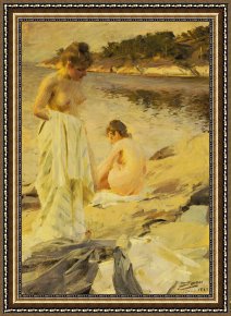 Unclothed Framed Paintings - The Bathers by Anders Leonard Zorn