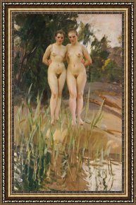 Unclothed Framed Paintings - Two Friends by Anders Leonard Zorn