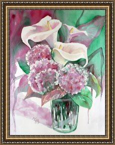 Cubist Lilies Framed Prints - Calla lilies and Hydrangeas by Andre Mehu