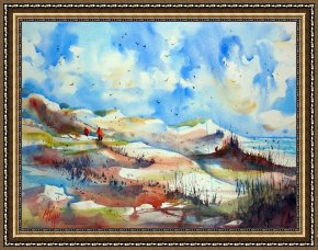 Walking The Plank Framed Paintings - Walking on the dunes by Andre Mehu