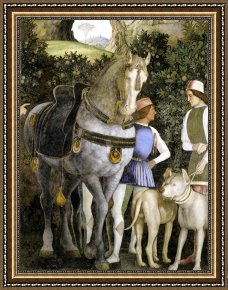 Mantegna Framed Prints - la camera degli sposi: grooms with horse and two dogs by Andrea Mantegna
