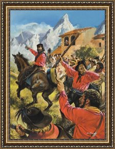 Royal Framed Prints - Guiseppe Garibaldi and his army in the battle with the Neopolitan Royal troops by Andrew Howat