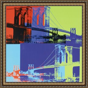Andy Warhol Framed Paintings - Brooklyn Bridge c.1983 Orange Blue Lime by Andy Warhol