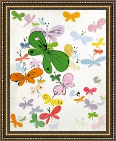 Evocation of Butterflies Framed Paintings - Butterflies c.1955 Big Green in Middle by Andy Warhol