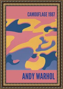 Cubist Nude Orange And Purple Framed Paintings - Camouflage 1987 Pink Purple Orange by Andy Warhol