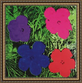 Flowers in a Blue Vase Framed Prints - Flowers c.1964 1 Purple 1 Blue 1 Pink 1 Red by Andy Warhol