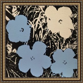 Flowers in a Blue Vase Framed Prints - Flowers c.1965 3 Blue 1 Ivory by Andy Warhol