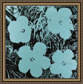 Flowers in a Blue Vase Framed Prints - Flowers c.1967 Blue by Andy Warhol