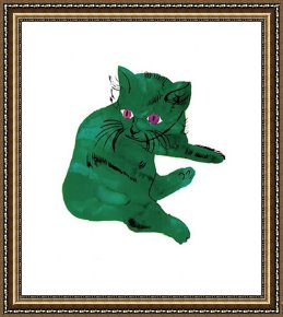 Andy Warhol Framed Paintings - Green Cat c.1956 by Andy Warhol