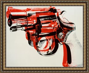 Andy Warhol Framed Paintings - Gun c.1981 82 Black And Red on White by Andy Warhol