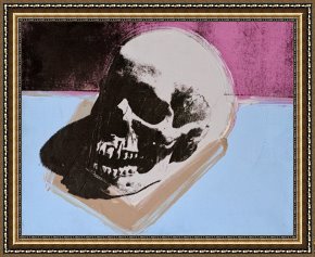Andy Warhol Framed Paintings - Skull c.1976 White on Blue And Pink by Andy Warhol