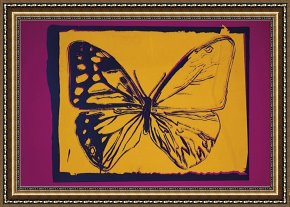 Animals Framed Prints - Vanishing Animals Butterfly c.1986 Yellow on Purple by Andy Warhol