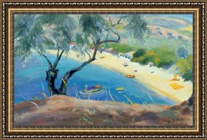 City by The Bay Framed Paintings - Achladies Bay - Skiathos - Greece by Anne Durham