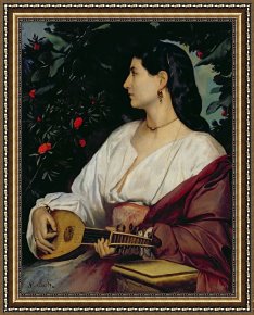 Pianist And Checker Players 1924 Framed Prints - The Mandolin Player by Anselm Feuerbach