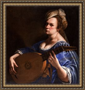Pianist And Checker Players 1924 Framed Prints - Self Portrait As a Lute Player by Artemisia Gentileschi