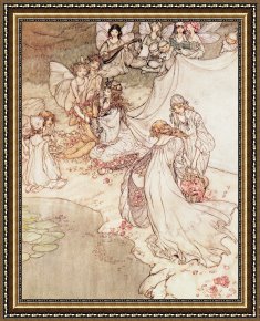 The Fairy Feller's Masterstroke Framed Prints - Illustration For A Fairy Tale Fairy Queen Covering A Child With Blossom by Arthur Rackham