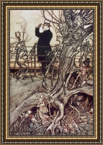 Execution Without Trial Under The Moorish Kings in Granada Framed Paintings - The Kensington Gardens are in London where the King lives by Arthur Rackham