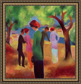 Woman with Cello Framed Prints - Woman in a Green Jacket by August Macke