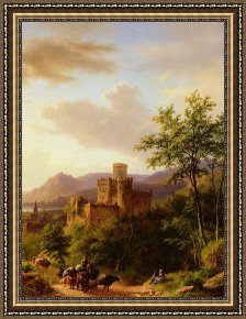 Path Framed Prints - Travellers on a Path in an extensive Rhineland Landscape by Barend Cornelis Koekkoek