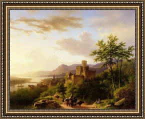Path Framed Prints - Travellers on a Path in an extensive Rhineland Landscape by Barend Cornelis Koekkoek