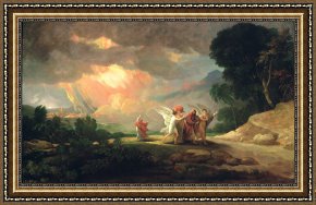 When The West with Evening Glows Framed Paintings - Lot Fleeing from Sodom by Benjamin West