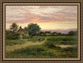 Clocktower Cottage Framed Paintings - Worcestershire Cottages by Benjamin William Leader