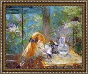 Red Elisabeth Riverbank Berlin Framed Paintings - Red-haired girl sitting on a veranda by Berthe Morisot