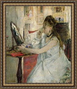 Woman with Cello Framed Prints - Young Woman Powdering her Face by Berthe Morisot