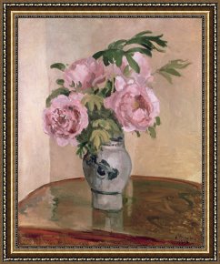 Vase Framed Prints - A Vase of Peonies by Camille Pissarro