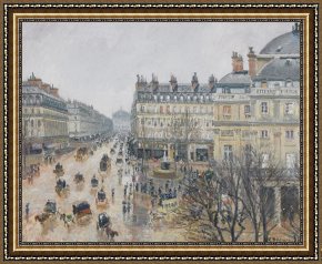 A Place Framed Prints - Place Du Theatre Francais Paris Rain by Camille Pissarro