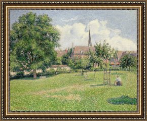 House Framed Prints - The House of the Deaf Woman and the Belfry at Eragny by Camille Pissarro