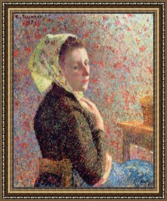 The Green Sail Framed Prints - Woman wearing a green headscarf by Camille Pissarro