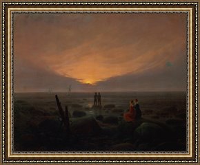Sea Framed Paintings - Moon Rising Over the Sea by Caspar David Friedrich