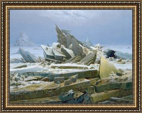 Sea Framed Paintings - The Polar Sea by Caspar David Friedrich