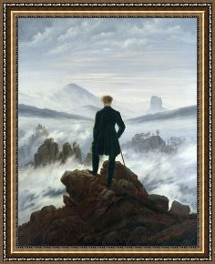 Sea Framed Paintings - The Wanderer above the Sea of Fog by Caspar David Friedrich