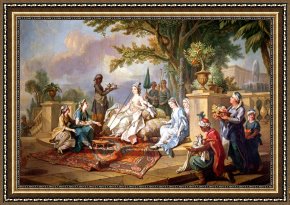 Square - Fort-philippe Framed Paintings - The Sultana Served by her Eunuchs by Charles Amedee Philippe van Loo