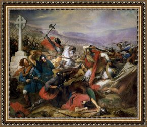 Charles Framed Prints - The Battle of Poitiers by Charles Auguste Steuben