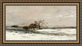 Charles Framed Prints - The Snow by Charles Francois Daubigny