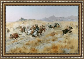 Charles Framed Prints - The Attack by Charles Marion Russell