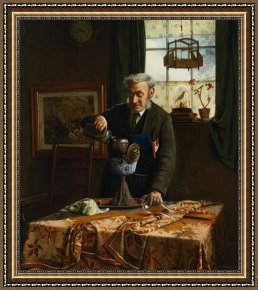 Oil Framed Prints - Filling The Lamp Oil by Charles Spencelayh
