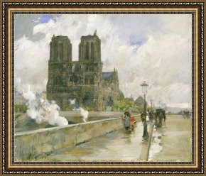 Oil Framed Prints - Notre Dame Cathedral Paris 1888 Oil on Canvas by Childe Hassam