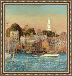Sundown Framed Paintings - October Sundown by Childe Hassam