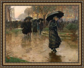 Square - Fort-philippe Framed Paintings - Rain Storm Union Square by Childe Hassam