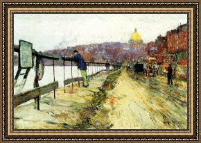 Beacon of Hope Framed Paintings - River And Beacon Hill by Childe Hassam