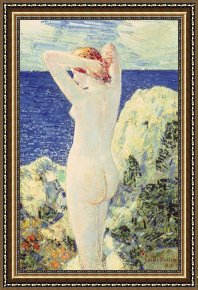Unclothed Framed Paintings - The Bather by Childe Hassam