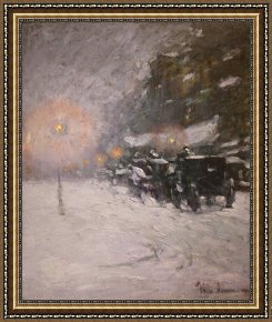 Round Midnight Framed Prints - Winter, Midnight by Childe Hassam