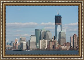 Tower of Babel Bible Illustration Framed Paintings - Freedom Tower and Manhattan Skyline II by Clarence Holmes