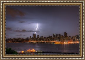 New York City Framed Paintings - Lightning Over New York City V by Clarence Holmes