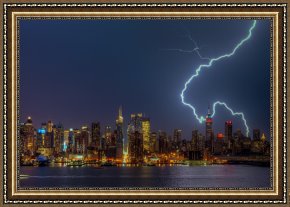 New York City Framed Paintings - Lightning Over New York City VII by Clarence Holmes